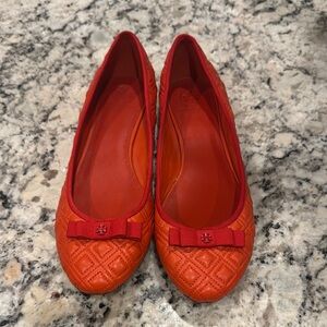 Tory Burch Marion Red and Orange Quilted Ballet Flats - NWOT